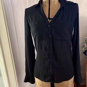 Express Black Long-Sleeve Button-Down Blouse